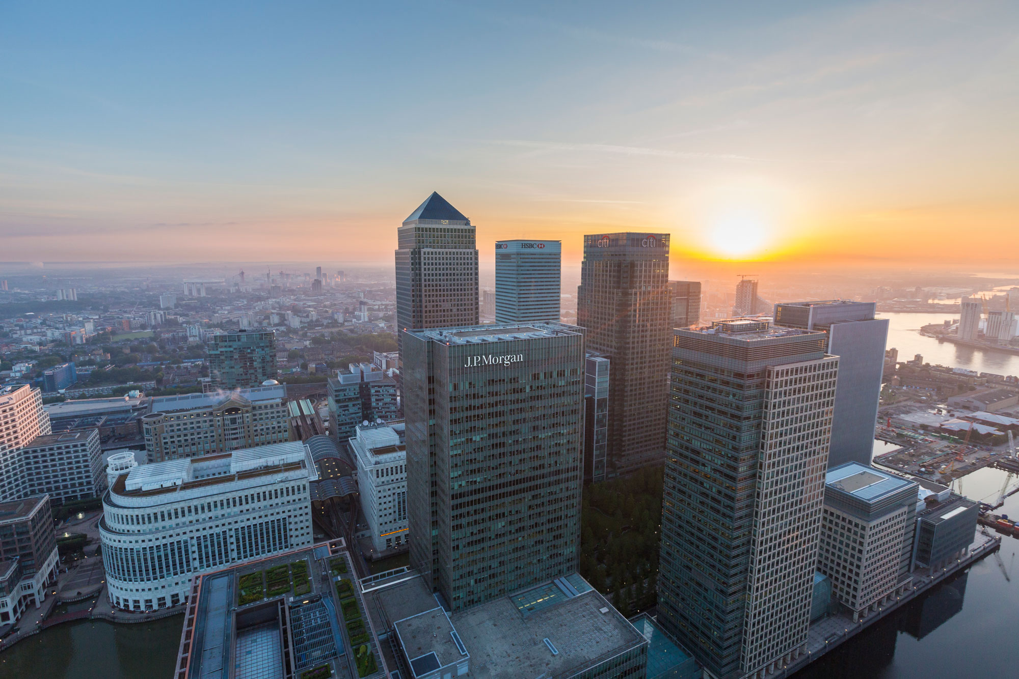 London-aerial-photography-city-skyline-sunset-dusk